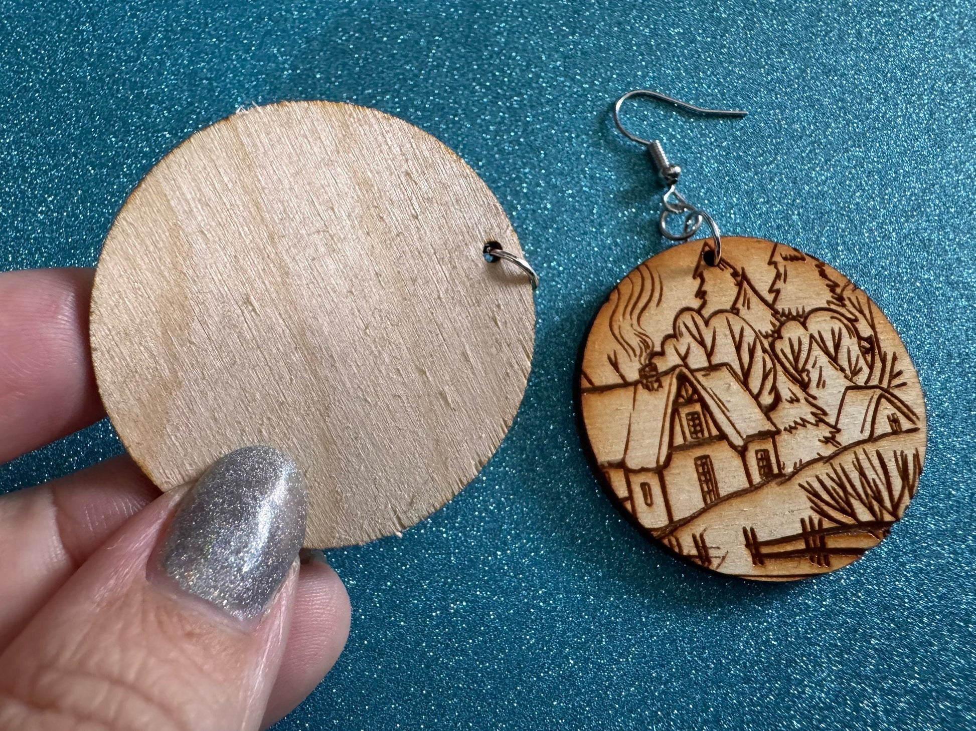 Cozy Cottage Earrings: Laser Cut Wood Christmas Earrings, Village, Home, House, Chimney, Xmas, X-mas, Winter, Best Gifts for Her/Him/Them