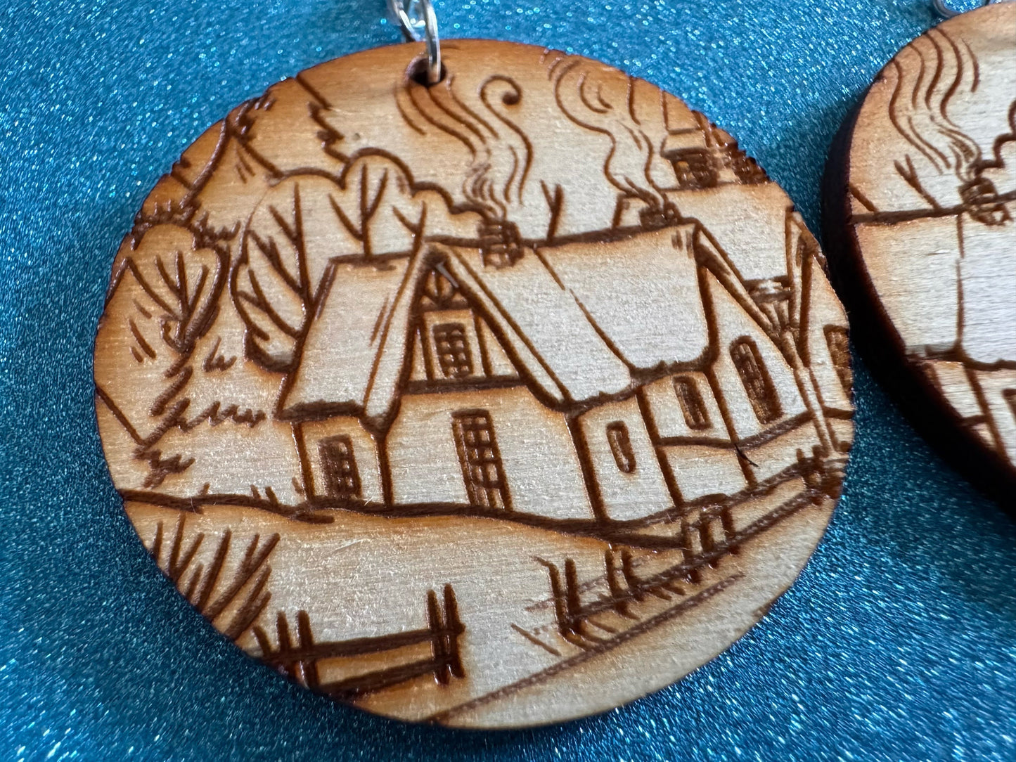 Cozy Cottage Earrings: Laser Cut Wood Christmas Earrings, Village, Home, House, Chimney, Xmas, X-mas, Winter, Best Gifts for Her/Him/Them