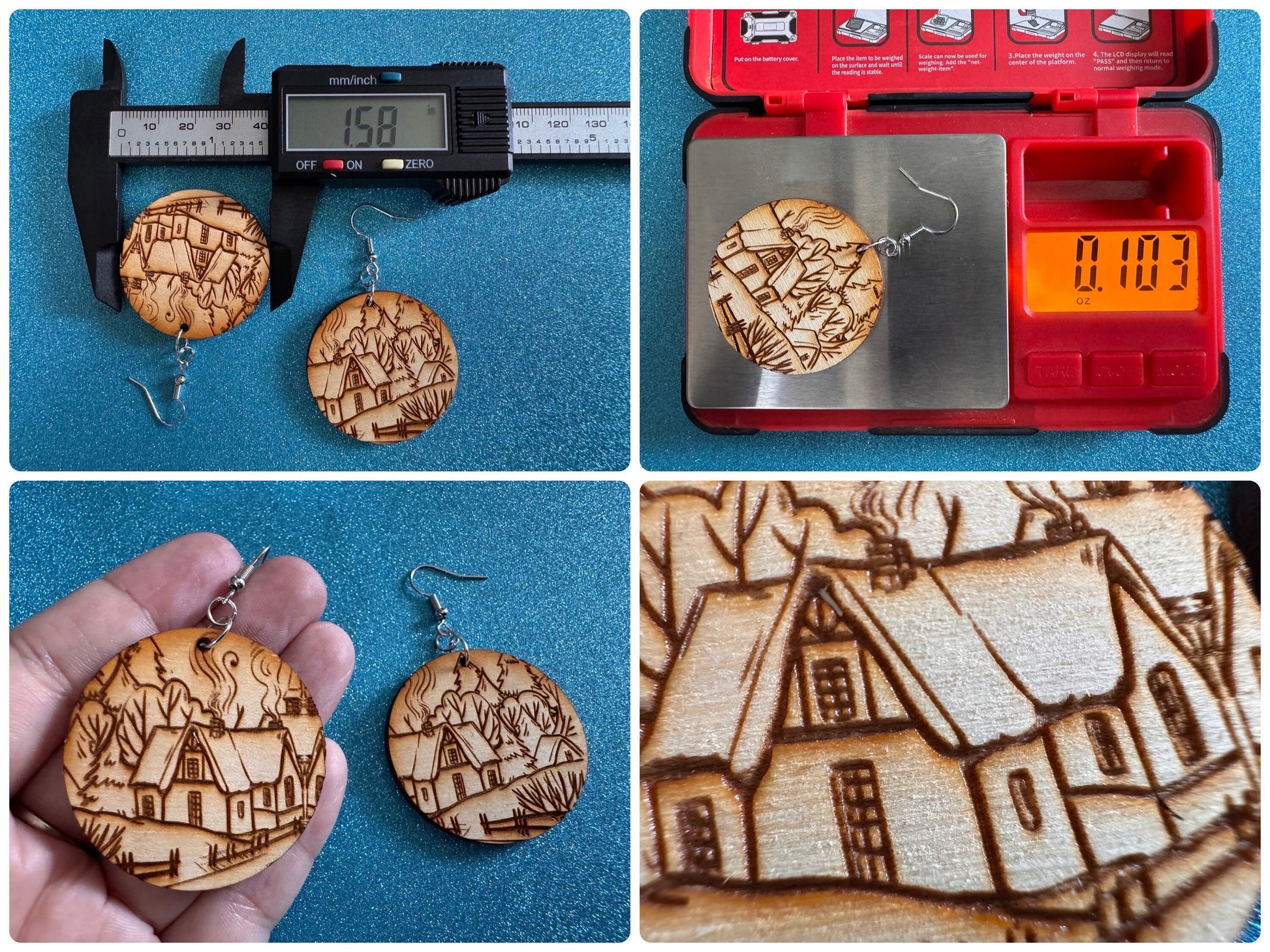 Cozy Cottage Earrings: Laser Cut Wood Christmas Earrings, Village, Home, House, Chimney, Xmas, X-mas, Winter, Best Gifts for Her/Him/Them