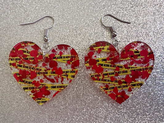 Crime Scene Earrings: Laser Cut Acrylic Halloween Earrings, Murder, Blood, Victim, Police Tape, Detective, Best Gifts for Her/Him/Them