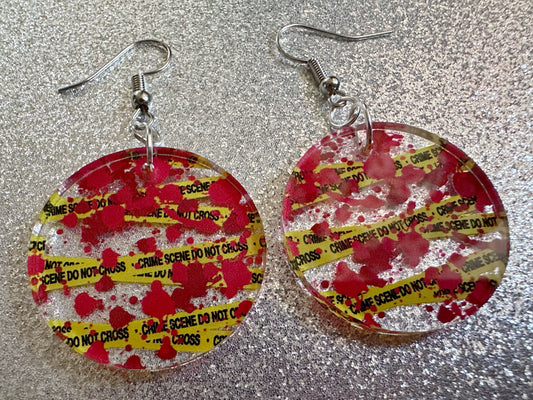 Crime Scene Earrings: Laser Cut Acrylic Halloween Earrings, Murder, Blood, Victim, Police Tape, Detective, Best Gifts for Her/Him/Them
