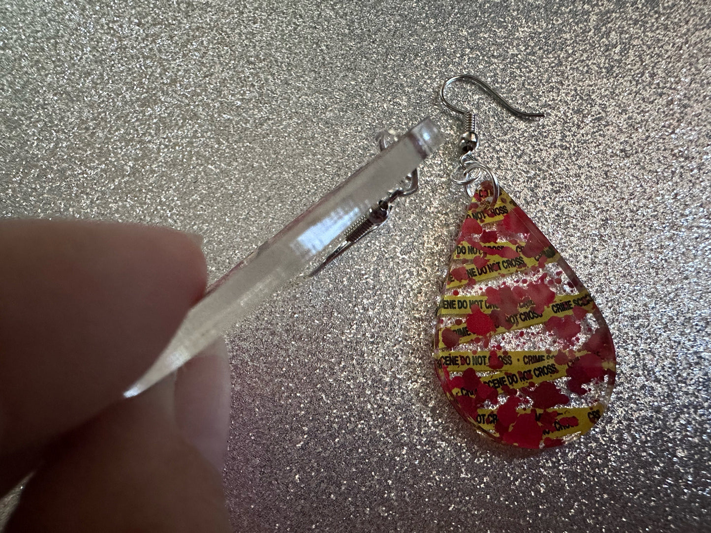 Crime Scene Earrings: Laser Cut Acrylic Halloween Earrings, Murder, Blood, Victim, Police Tape, Detective, Best Gifts for Her/Him/Them