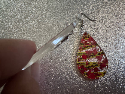Crime Scene Earrings: Laser Cut Acrylic Halloween Earrings, Murder, Blood, Victim, Police Tape, Detective, Best Gifts for Her/Him/Them
