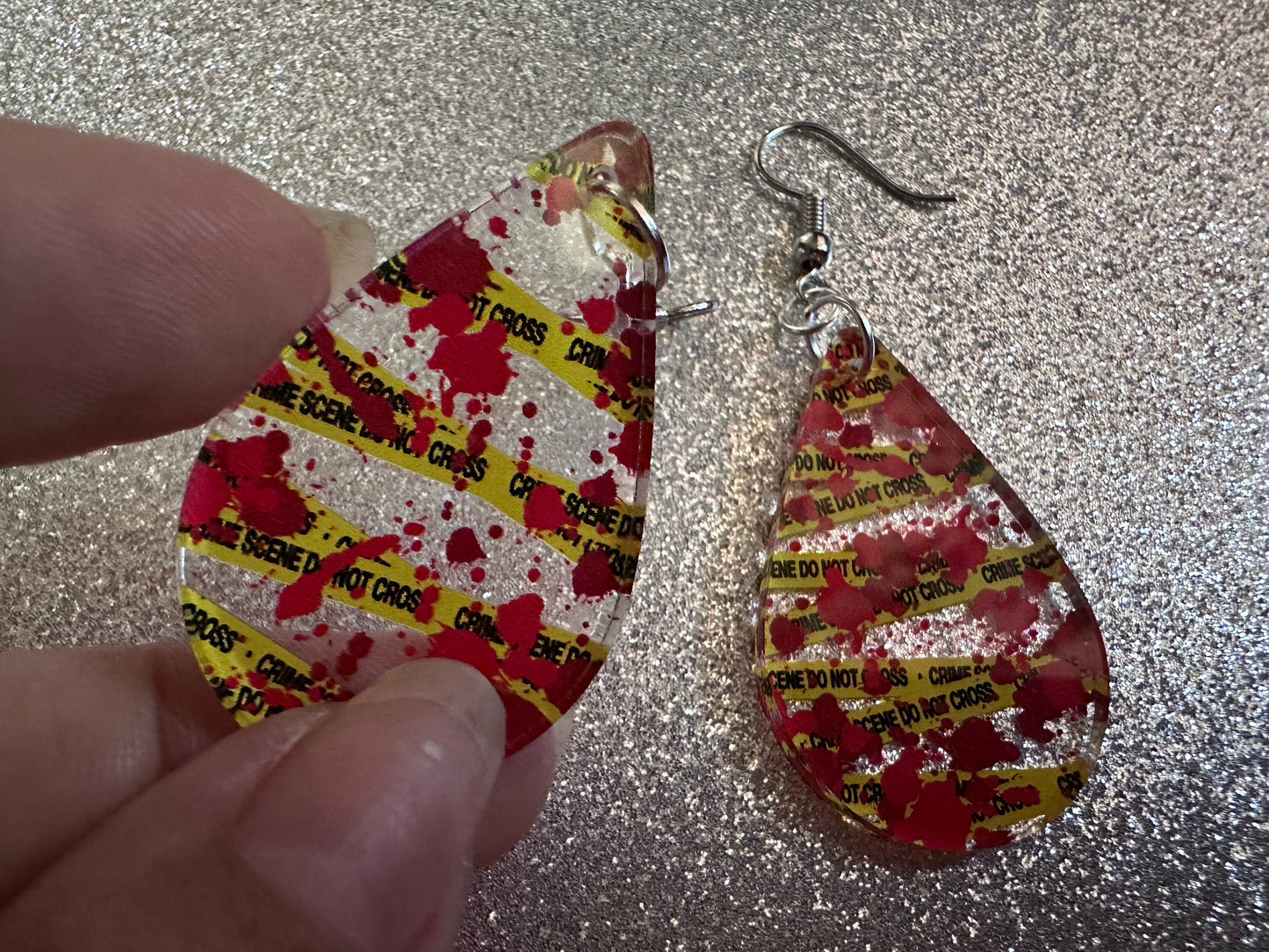 Crime Scene Earrings: Laser Cut Acrylic Halloween Earrings, Murder, Blood, Victim, Police Tape, Detective, Best Gifts for Her/Him/Them