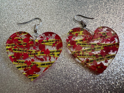 Crime Scene Earrings: Laser Cut Acrylic Halloween Earrings, Murder, Blood, Victim, Police Tape, Detective, Best Gifts for Her/Him/Them