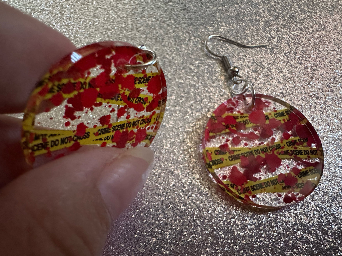 Crime Scene Earrings: Laser Cut Acrylic Halloween Earrings, Murder, Blood, Victim, Police Tape, Detective, Best Gifts for Her/Him/Them