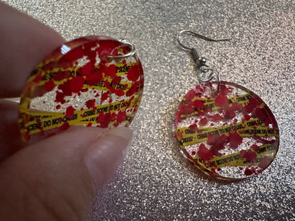 Crime Scene Earrings: Laser Cut Acrylic Halloween Earrings, Murder, Blood, Victim, Police Tape, Detective, Best Gifts for Her/Him/Them