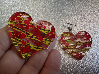 Crime Scene Earrings: Laser Cut Acrylic Halloween Earrings, Murder, Blood, Victim, Police Tape, Detective, Best Gifts for Her/Him/Them