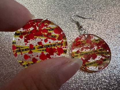 Crime Scene Earrings: Laser Cut Acrylic Halloween Earrings, Murder, Blood, Victim, Police Tape, Detective, Best Gifts for Her/Him/Them
