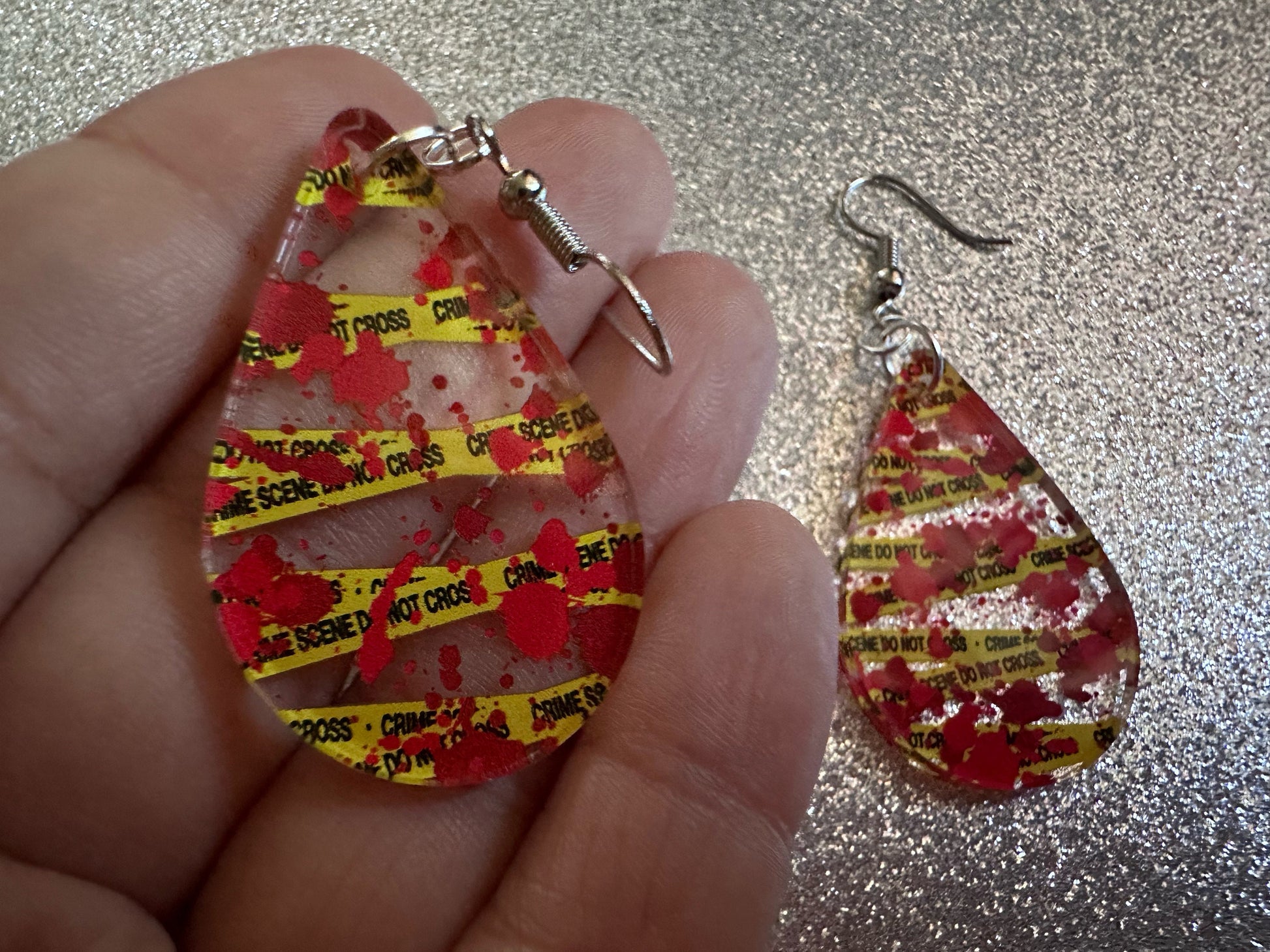 Crime Scene Earrings: Laser Cut Acrylic Halloween Earrings, Murder, Blood, Victim, Police Tape, Detective, Best Gifts for Her/Him/Them