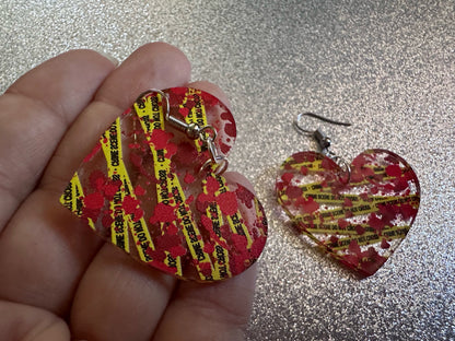 Crime Scene Earrings: Laser Cut Acrylic Halloween Earrings, Murder, Blood, Victim, Police Tape, Detective, Best Gifts for Her/Him/Them