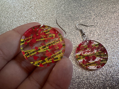 Crime Scene Earrings: Laser Cut Acrylic Halloween Earrings, Murder, Blood, Victim, Police Tape, Detective, Best Gifts for Her/Him/Them