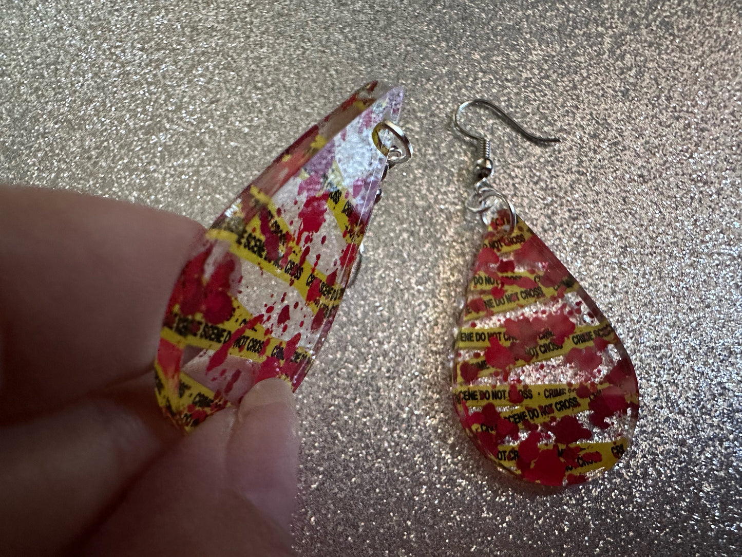 Crime Scene Earrings: Laser Cut Acrylic Halloween Earrings, Murder, Blood, Victim, Police Tape, Detective, Best Gifts for Her/Him/Them