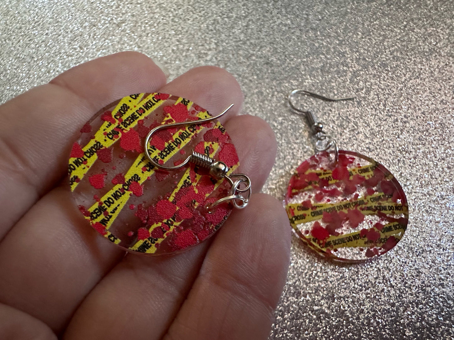 Crime Scene Earrings: Laser Cut Acrylic Halloween Earrings, Murder, Blood, Victim, Police Tape, Detective, Best Gifts for Her/Him/Them