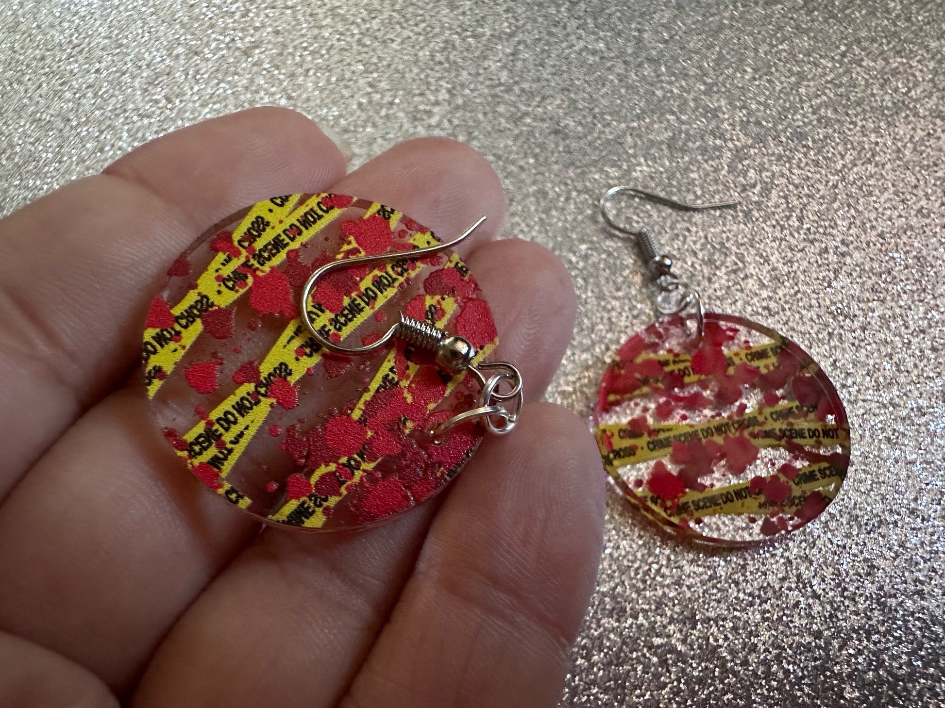 Crime Scene Earrings: Laser Cut Acrylic Halloween Earrings, Murder, Blood, Victim, Police Tape, Detective, Best Gifts for Her/Him/Them