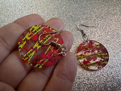 Crime Scene Earrings: Laser Cut Acrylic Halloween Earrings, Murder, Blood, Victim, Police Tape, Detective, Best Gifts for Her/Him/Them