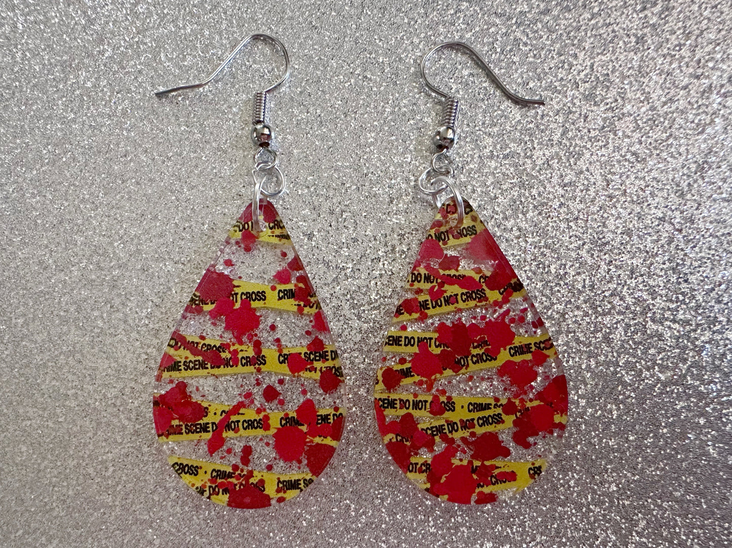 Crime Scene Earrings: Laser Cut Acrylic Halloween Earrings, Murder, Blood, Victim, Police Tape, Detective, Best Gifts for Her/Him/Them
