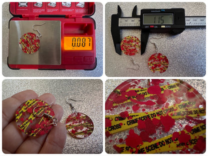 Crime Scene Earrings: Laser Cut Acrylic Halloween Earrings, Murder, Blood, Victim, Police Tape, Detective, Best Gifts for Her/Him/Them