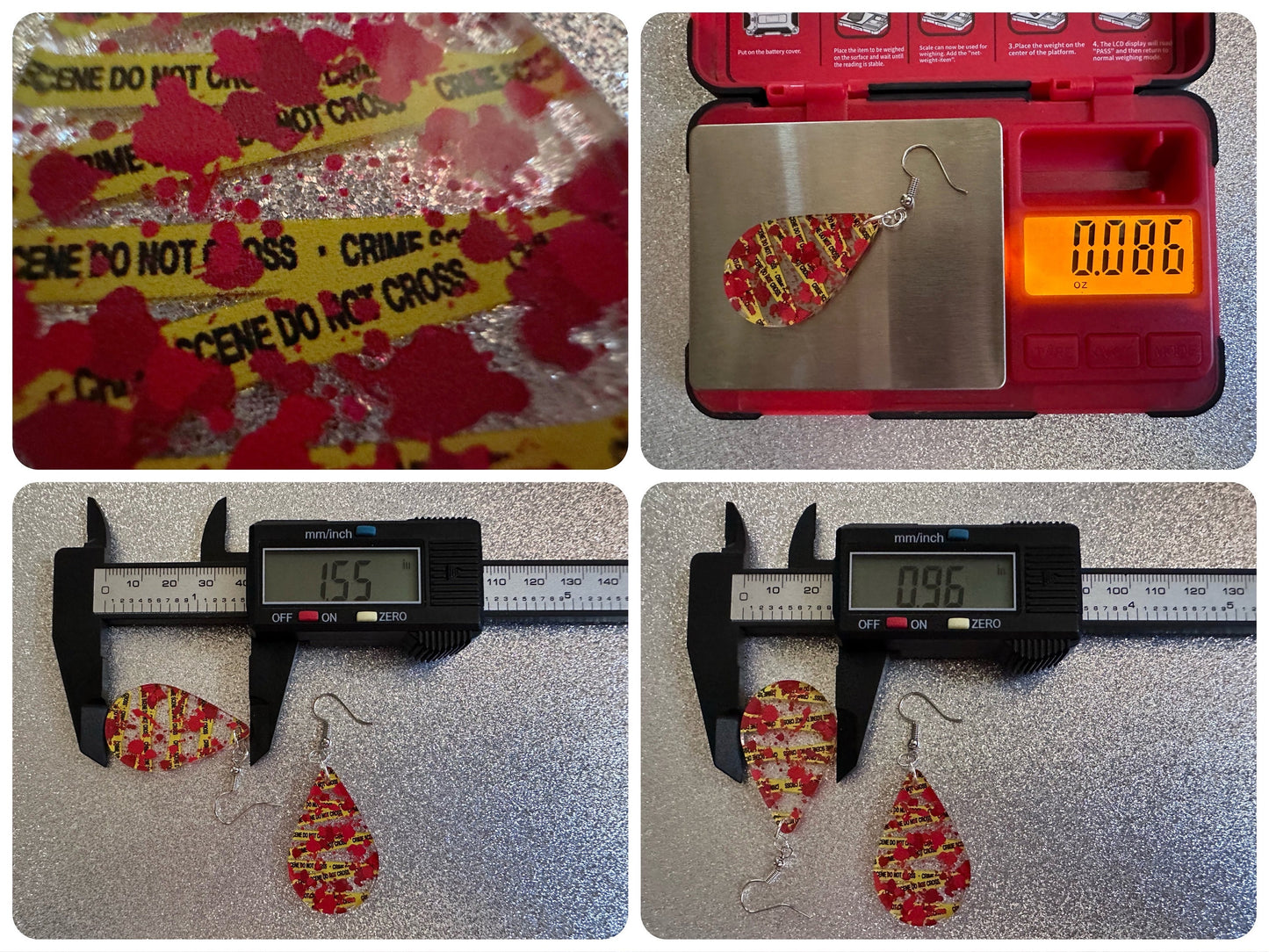 Crime Scene Earrings: Laser Cut Acrylic Halloween Earrings, Murder, Blood, Victim, Police Tape, Detective, Best Gifts for Her/Him/Them
