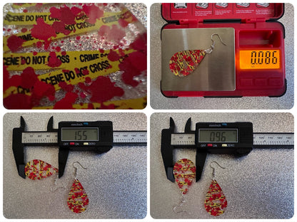 Crime Scene Earrings: Laser Cut Acrylic Halloween Earrings, Murder, Blood, Victim, Police Tape, Detective, Best Gifts for Her/Him/Them