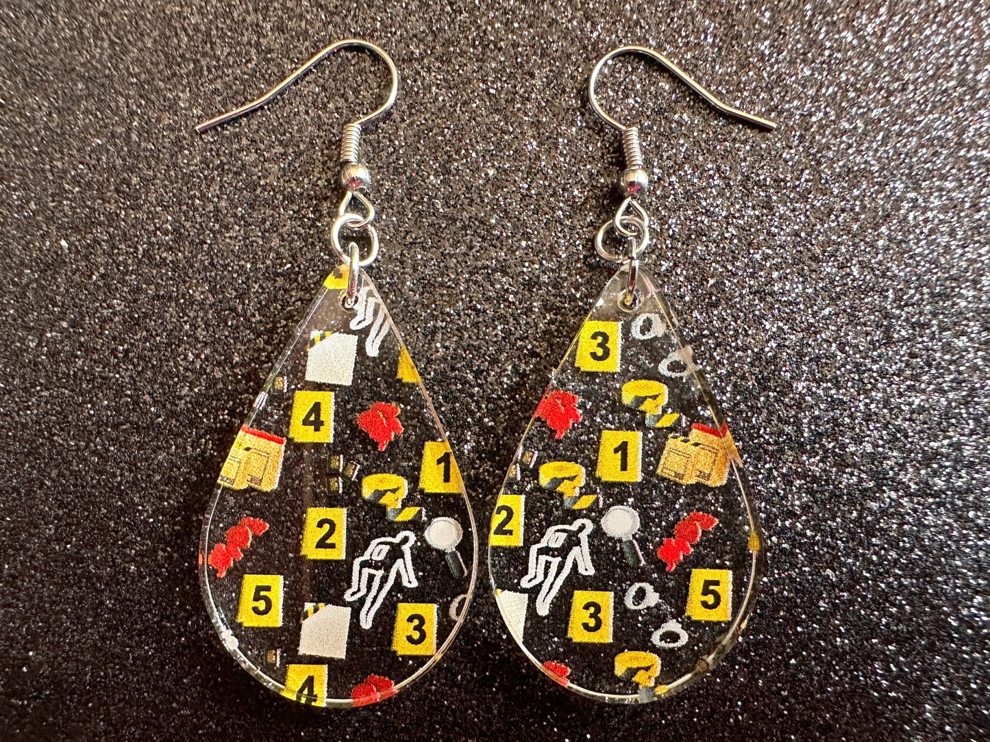 Crime Scene Earrings: Laser Cut Acrylic Halloween Earrings, Scary, Murder Blood, Victim, Corpse, Police, Detective, Gifts for Her/Him/Them