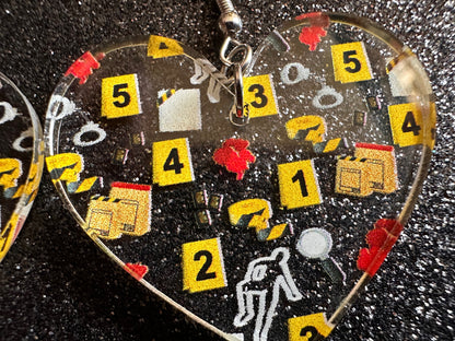 Crime Scene Earrings: Laser Cut Acrylic Halloween Earrings, Scary, Murder Blood, Victim, Corpse, Police, Detective, Gifts for Her/Him/Them
