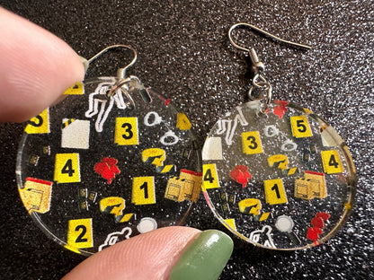 Crime Scene Earrings: Laser Cut Acrylic Halloween Earrings, Scary, Murder Blood, Victim, Corpse, Police, Detective, Gifts for Her/Him/Them