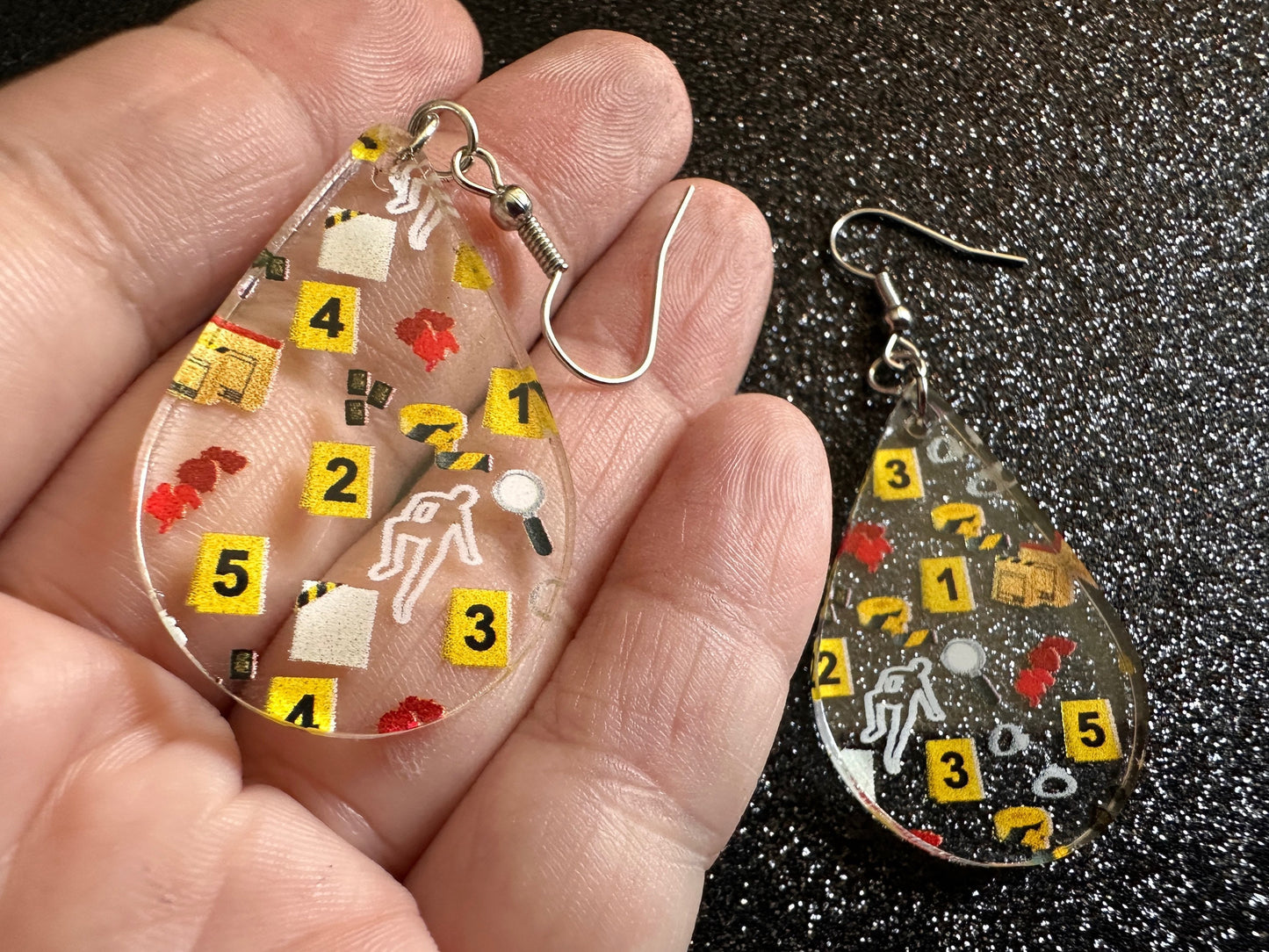 Crime Scene Earrings: Laser Cut Acrylic Halloween Earrings, Scary, Murder Blood, Victim, Corpse, Police, Detective, Gifts for Her/Him/Them