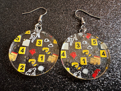 Crime Scene Earrings: Laser Cut Acrylic Halloween Earrings, Scary, Murder Blood, Victim, Corpse, Police, Detective, Gifts for Her/Him/Them