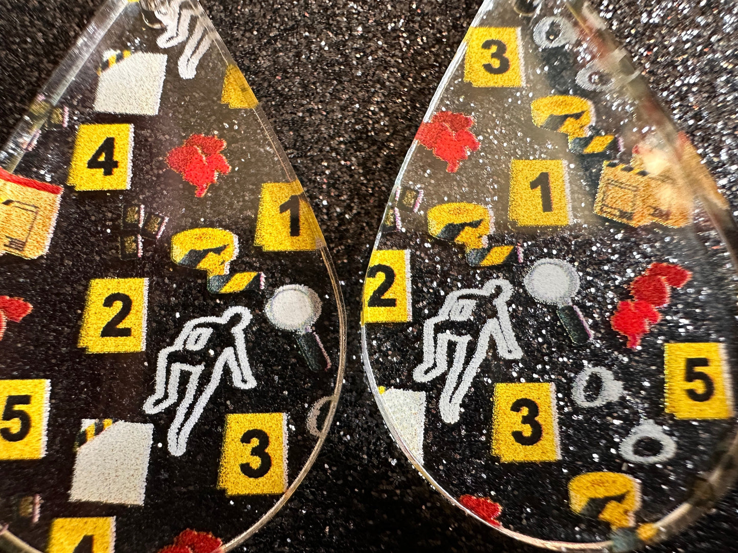Crime Scene Earrings: Laser Cut Acrylic Halloween Earrings, Scary, Murder Blood, Victim, Corpse, Police, Detective, Gifts for Her/Him/Them