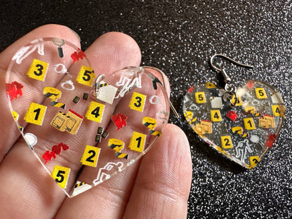 Crime Scene Earrings: Laser Cut Acrylic Halloween Earrings, Scary, Murder Blood, Victim, Corpse, Police, Detective, Gifts for Her/Him/Them