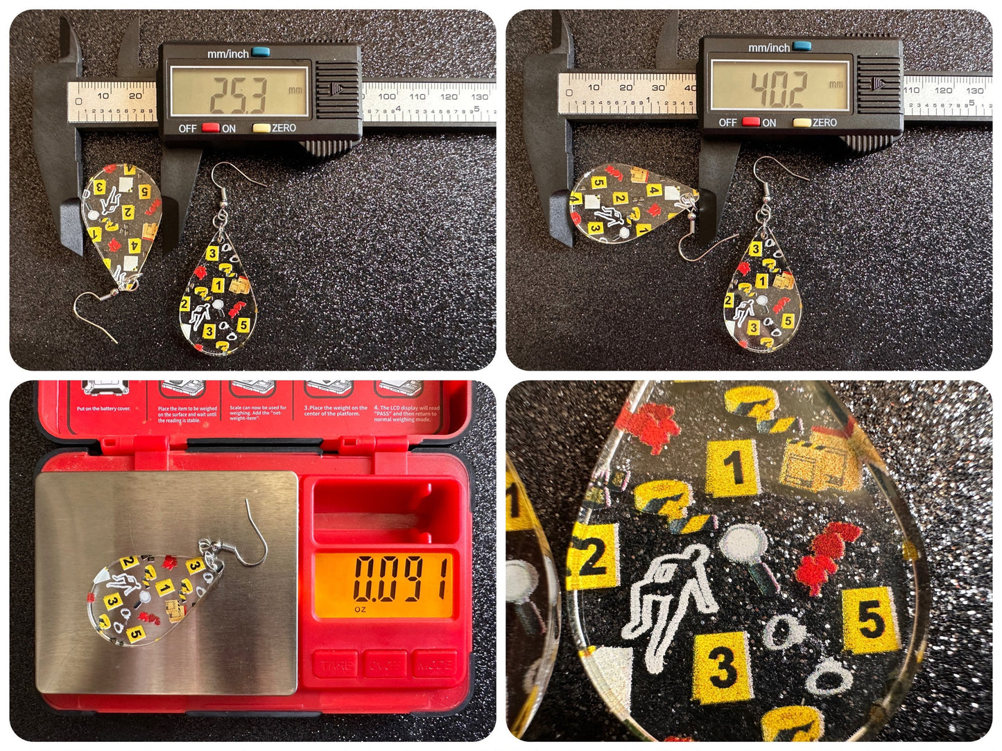 Crime Scene Earrings: Laser Cut Acrylic Halloween Earrings, Scary, Murder Blood, Victim, Corpse, Police, Detective, Gifts for Her/Him/Them
