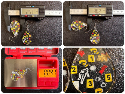 Crime Scene Earrings: Laser Cut Acrylic Halloween Earrings, Scary, Murder Blood, Victim, Corpse, Police, Detective, Gifts for Her/Him/Them
