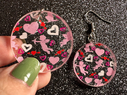 Cupid Earrings: Laser Cut Acrylic Hearts, Love, Valentines Day, Anniversary, Marriage, Partner, Lover, Vday, Best Gifts for Her/Him/Them
