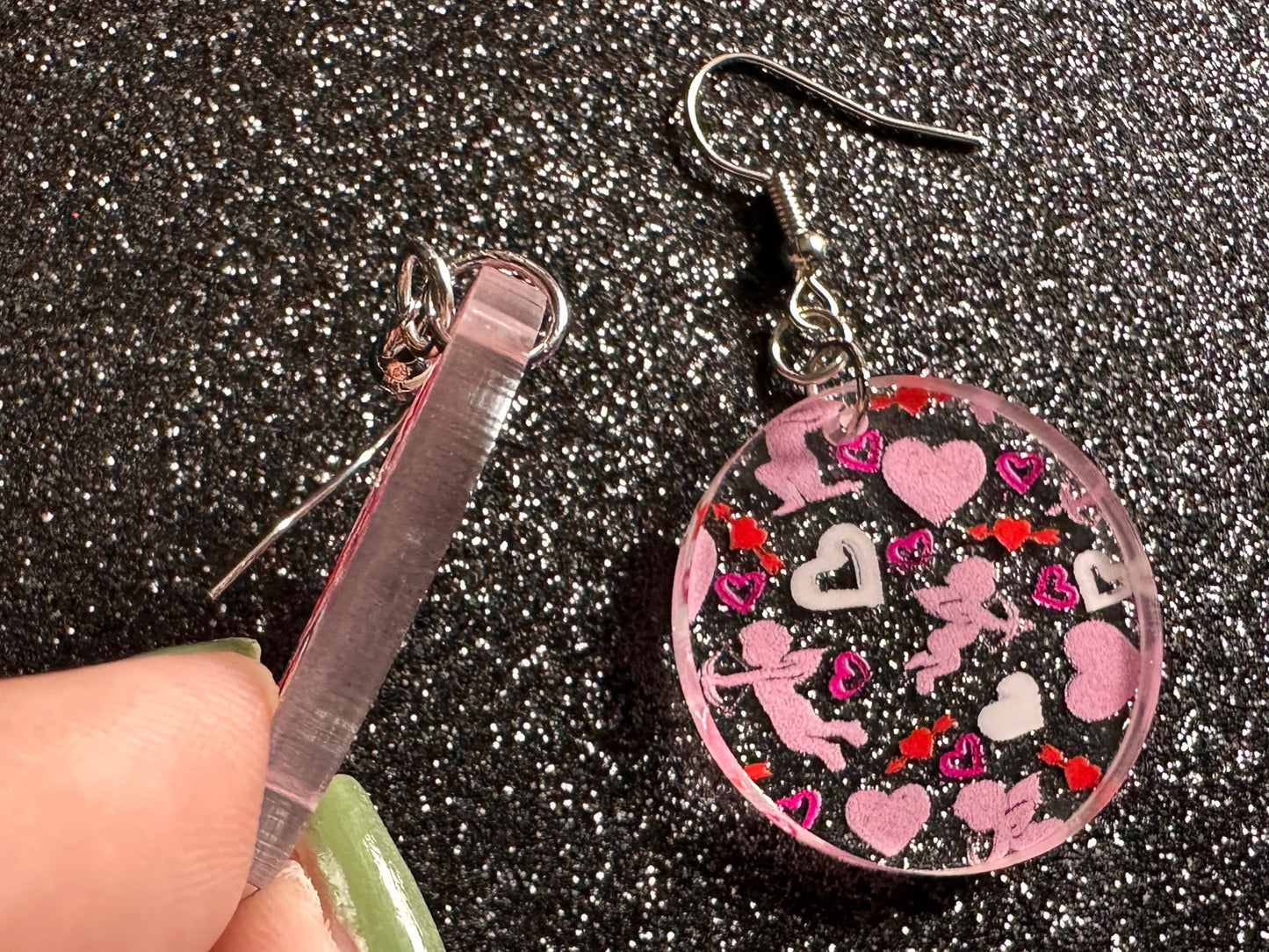 Cupid Earrings: Laser Cut Acrylic Hearts, Love, Valentines Day, Anniversary, Marriage, Partner, Lover, Vday, Best Gifts for Her/Him/Them