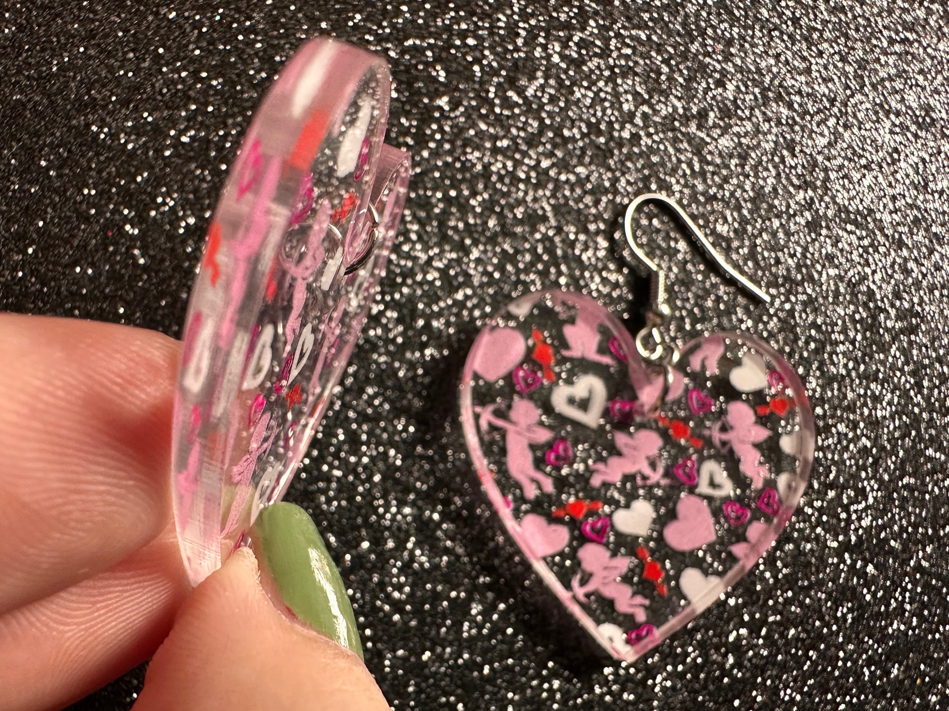 Cupid Earrings: Laser Cut Acrylic Hearts, Love, Valentines Day, Anniversary, Marriage, Partner, Lover, Vday, Best Gifts for Her/Him/Them