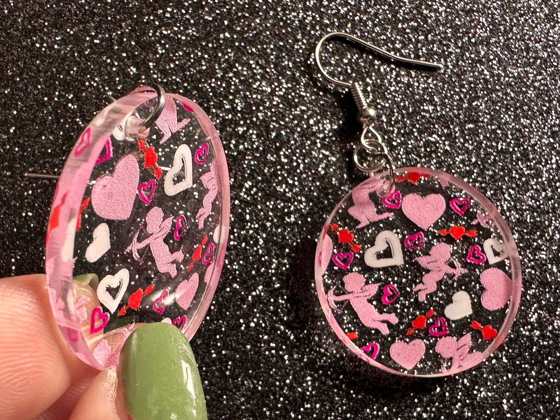 Cupid Earrings: Laser Cut Acrylic Hearts, Love, Valentines Day, Anniversary, Marriage, Partner, Lover, Vday, Best Gifts for Her/Him/Them