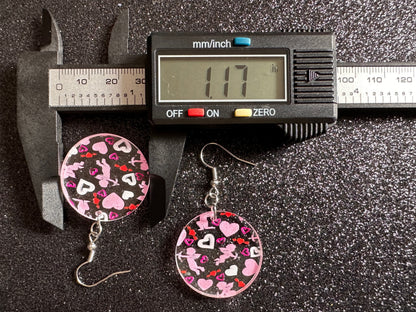 Cupid Earrings: Laser Cut Acrylic Hearts, Love, Valentines Day, Anniversary, Marriage, Partner, Lover, Vday, Best Gifts for Her/Him/Them