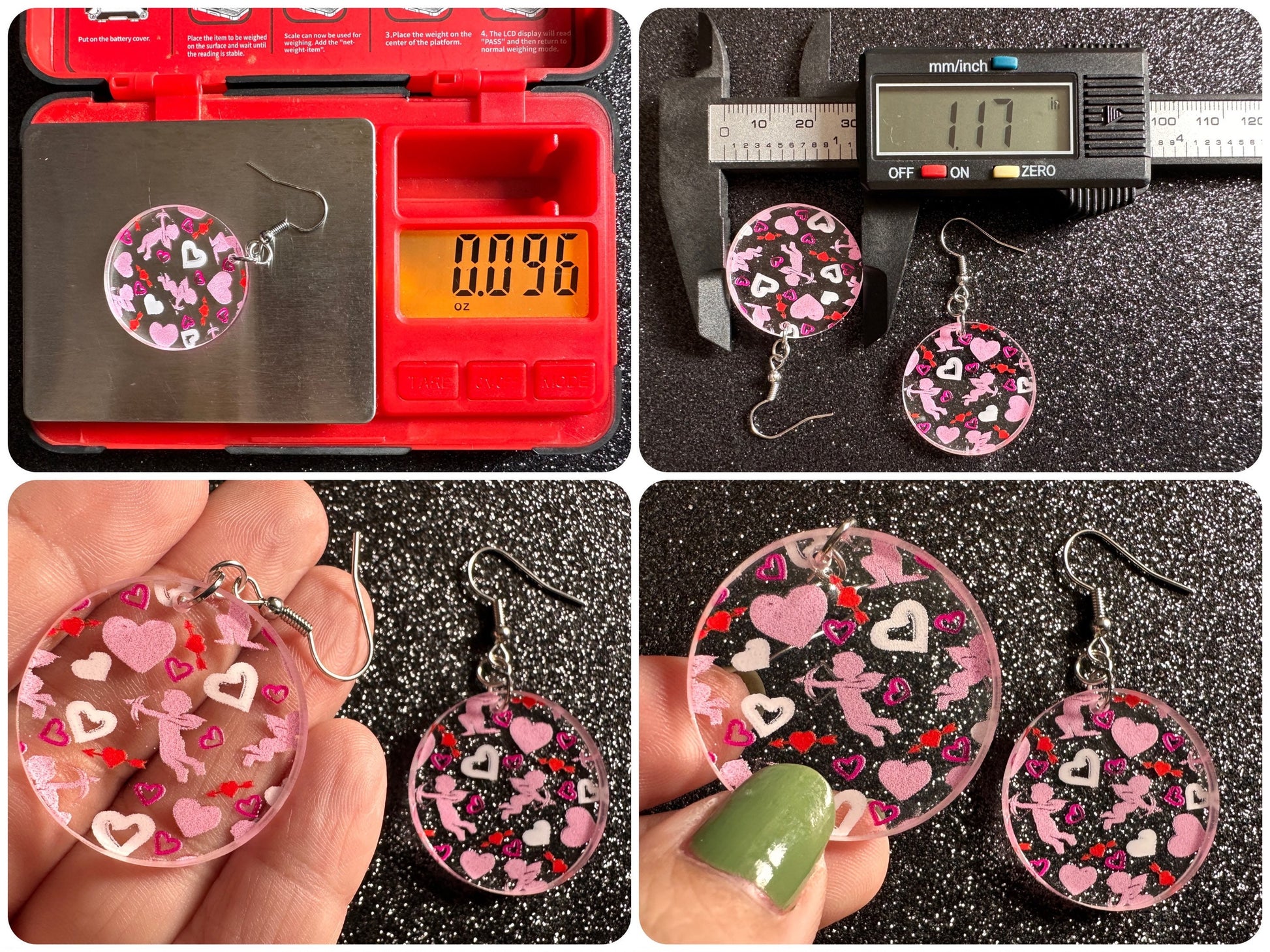 Cupid Earrings: Laser Cut Acrylic Hearts, Love, Valentines Day, Anniversary, Marriage, Partner, Lover, Vday, Best Gifts for Her/Him/Them