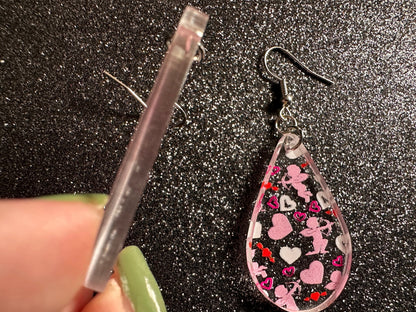 Cupid Earrings: Laser Cut Acrylic Hearts, Love, Valentines Day, Anniversary, Marriage, Partner, Lover, Vday, Best Gifts for Her/Him/Them