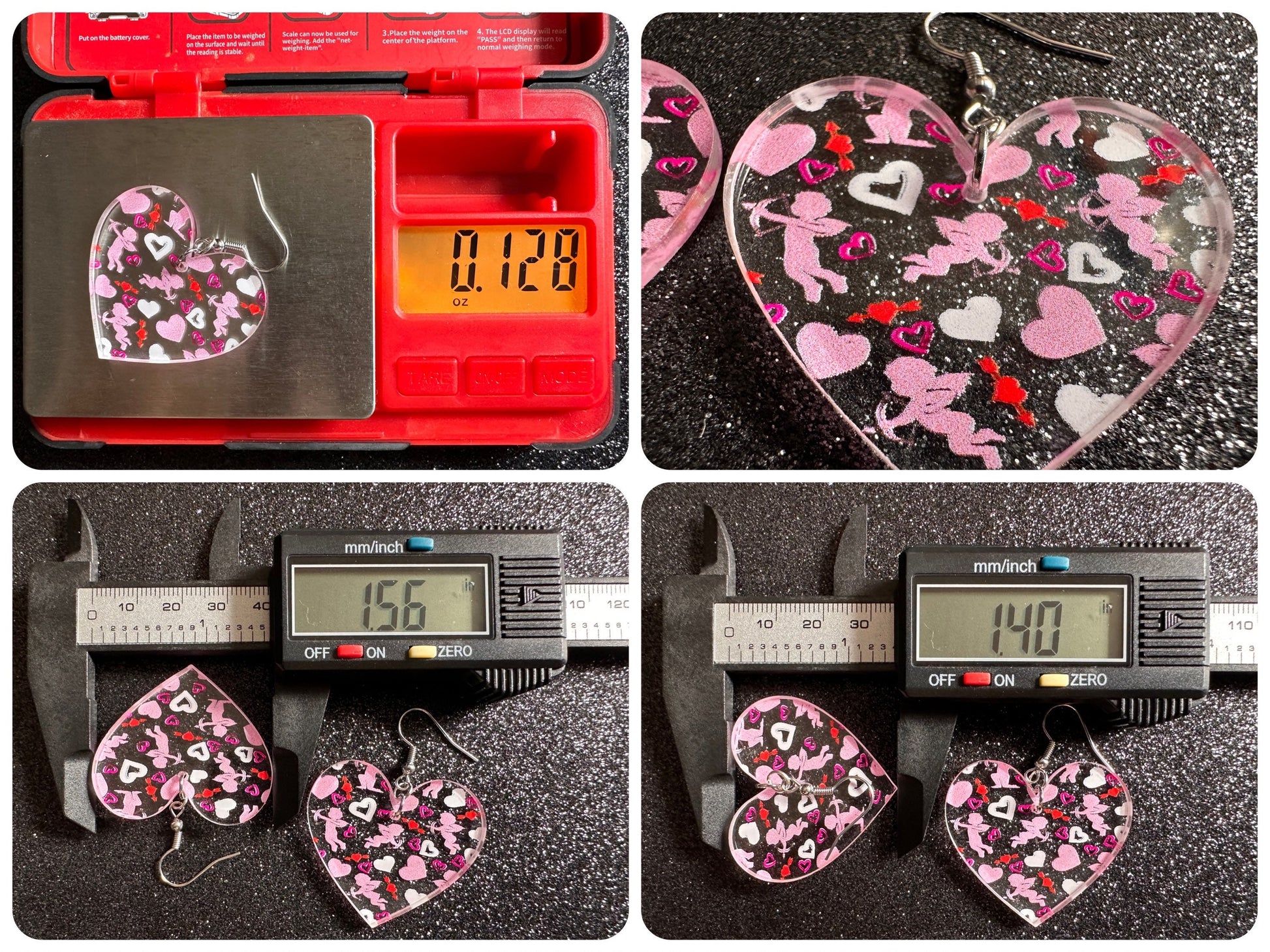 Cupid Earrings: Laser Cut Acrylic Hearts, Love, Valentines Day, Anniversary, Marriage, Partner, Lover, Vday, Best Gifts for Her/Him/Them