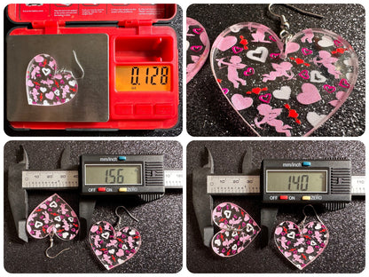 Cupid Earrings: Laser Cut Acrylic Hearts, Love, Valentines Day, Anniversary, Marriage, Partner, Lover, Vday, Best Gifts for Her/Him/Them