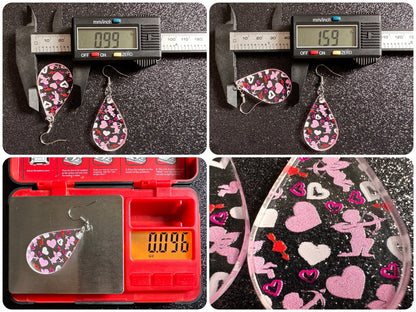 Cupid Earrings: Laser Cut Acrylic Hearts, Love, Valentines Day, Anniversary, Marriage, Partner, Lover, Vday, Best Gifts for Her/Him/Them