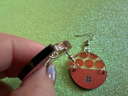 Custom Basketball Earrings: Laser Cut Acrylic Basketball Balls, Sports, NBA, PE Class, Sports Team, Sport Teams, Best Gifts for Her/Him/Them