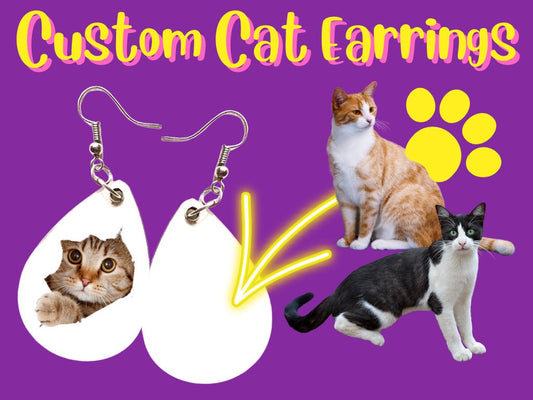 Custom Cat Earrings - Custom Earrings: Kitty, Cat Photo, Kitten, Feline, Cats, Any Photo Earrings, Sublimated, Best Gift For Her/Him/Them