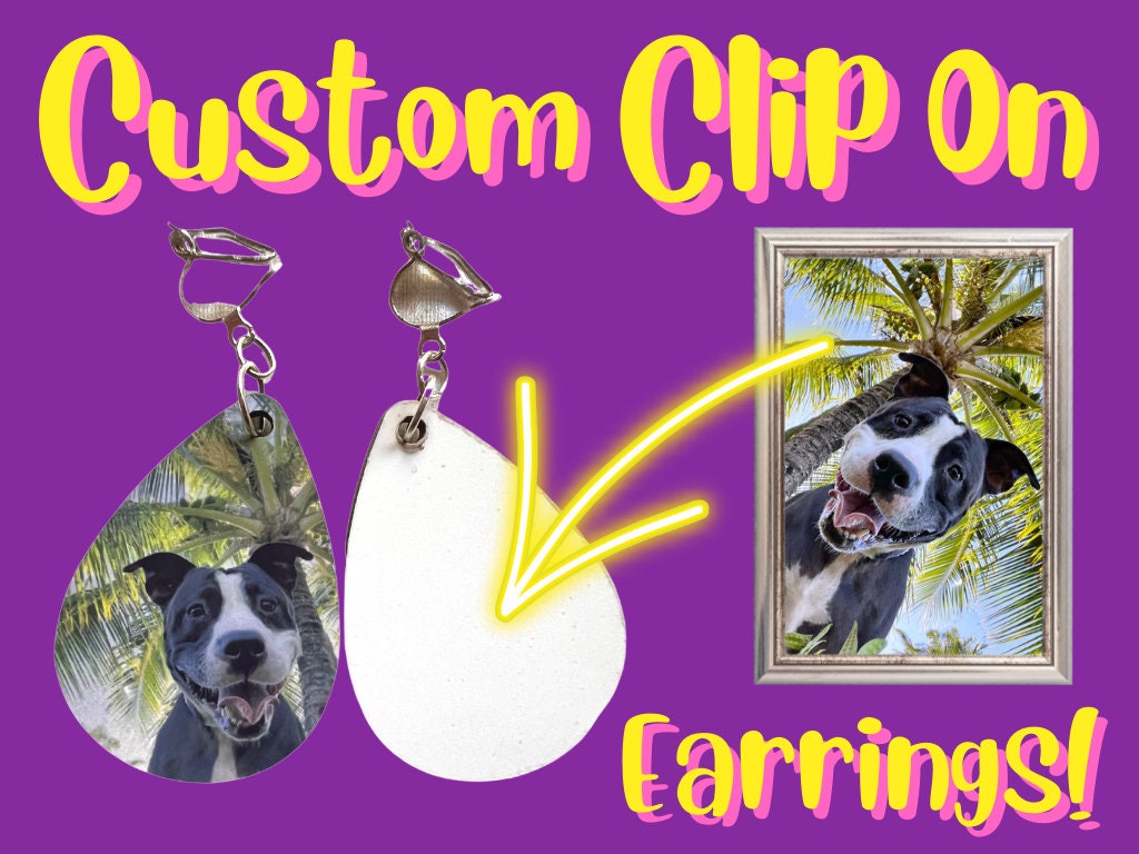 Custom Clip On Earrings Your Image Here Any Photo Sublimated, Best Gift For Her/Him/Them