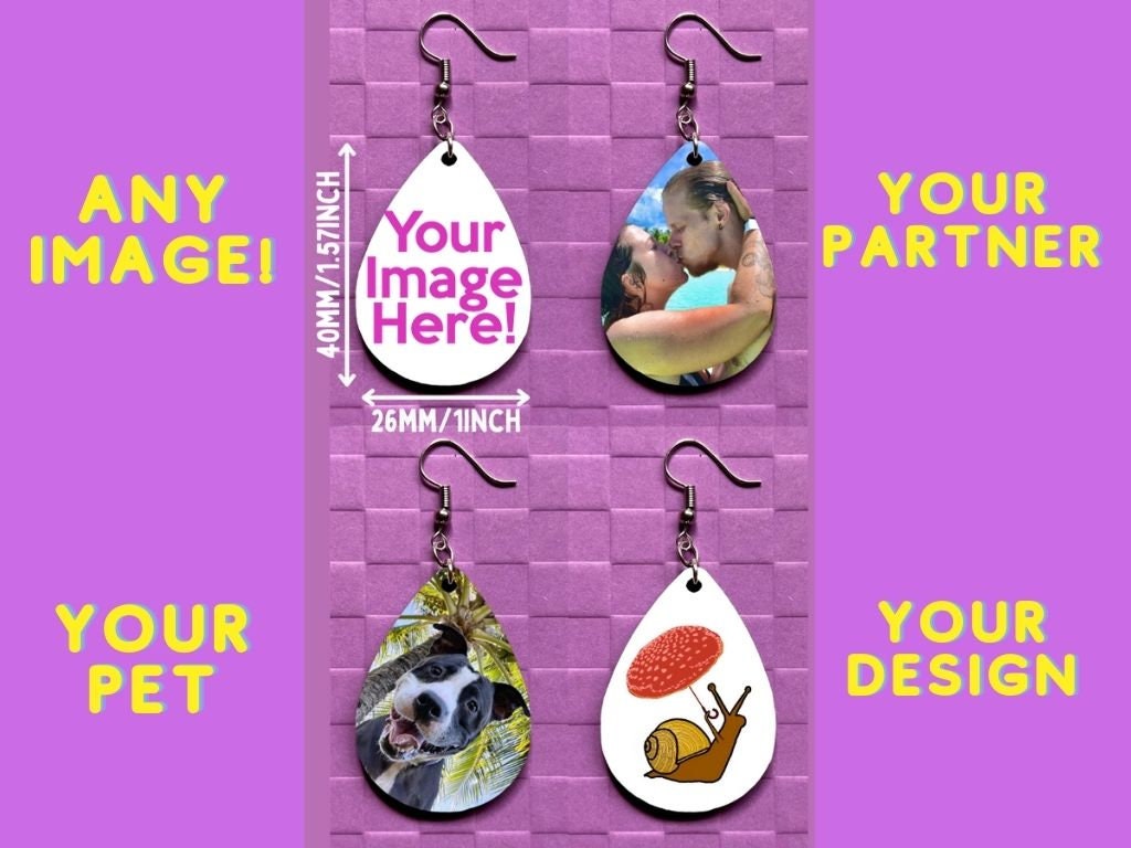 Custom Clip On Earrings Your Image Here Any Photo Sublimated, Best Gift For Her/Him/Them