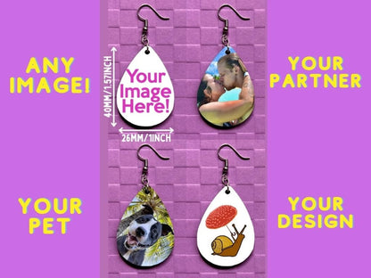 Custom Clip On Earrings Your Image Here Any Photo Sublimated, Best Gift For Her/Him/Them