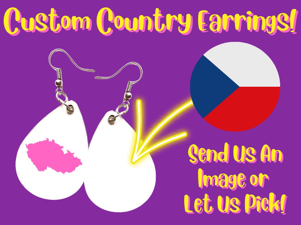 Custom Country Earrings - Custom Earrings: Travel, World, Nations, Any Photo Sublimated, Best Gift For Her/Him/Them