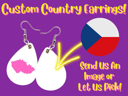Custom Country Earrings - Custom Earrings: Travel, World, Nations, Any Photo Sublimated, Best Gift For Her/Him/Them